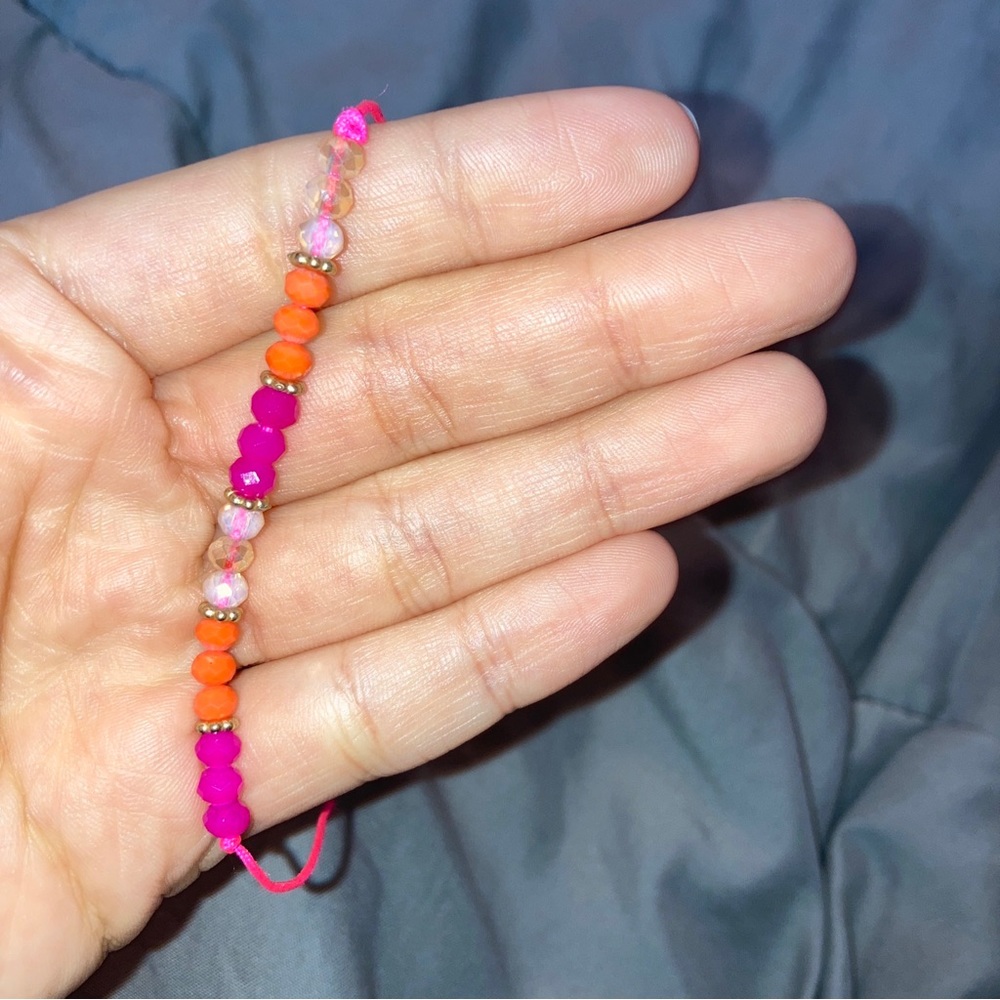Handmade Bracelet Beads Pink Adjustable Size Orange